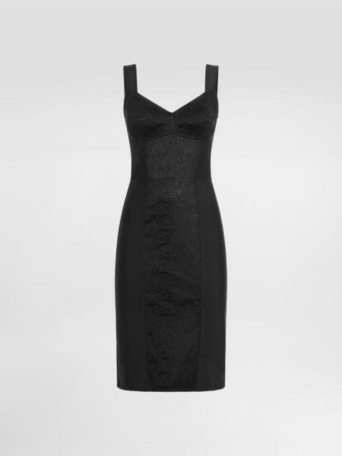 Sheath dress in elastic fabric and lace