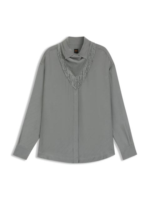 OVERSIZE-FIT BLOUSE WITH LOGOS AND FRINGING
