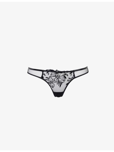 Ozella floral-embroidered low-rise tulle briefs