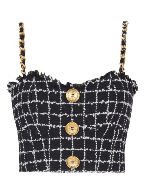 chain-strap tweed top