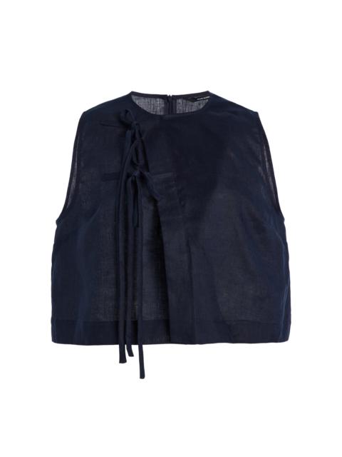 Leiden Tie-Front Linen Top blue