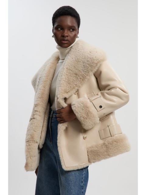 Faux Shearling Oversize Collar Short Coat