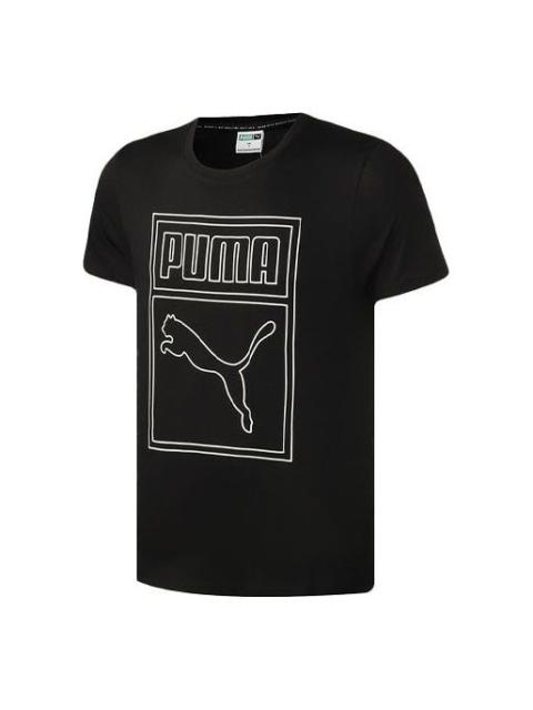 PUMA Large Logo Printing Sports Loose Round Neck Short Sleeve Black 598245-51