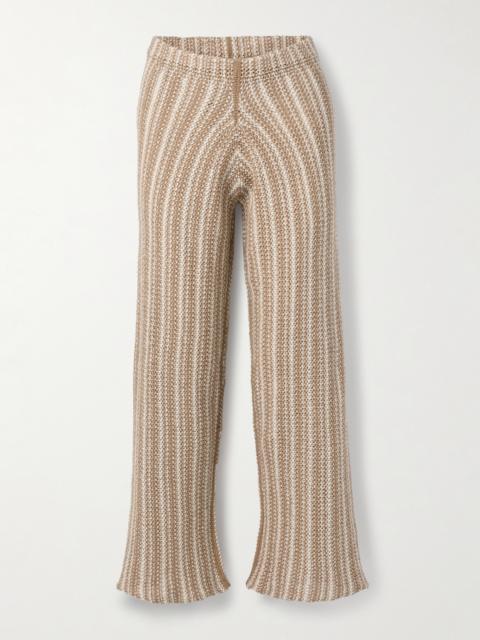 Striped Crocheted Cotton Straight-leg Pants