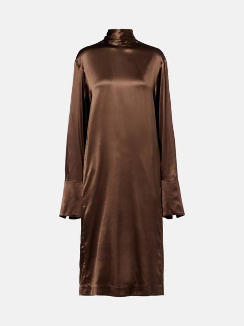 Turtleneck silk-blend satin midi dress