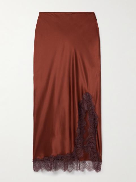 Demi Chantilly Lace-trimmed Silk-satin Midi Skirt