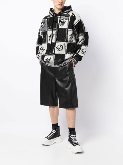 checkered monogram knitted hoodie