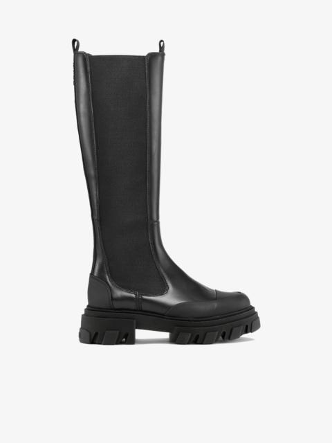BLACK STITCH CLEATED HIGH CHELSEA BOOTS