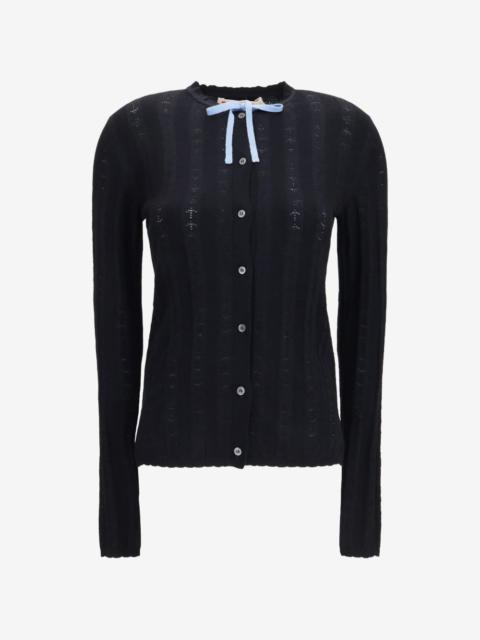 bow-detail textured-knit cardigan