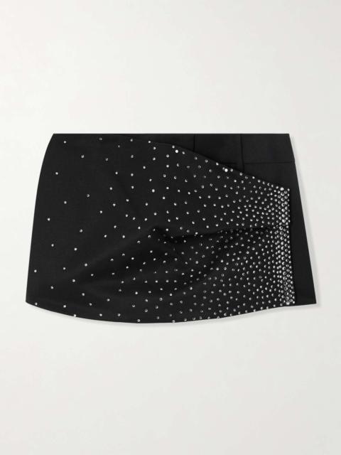 Wrap-effect crystal-embellished wool shorts