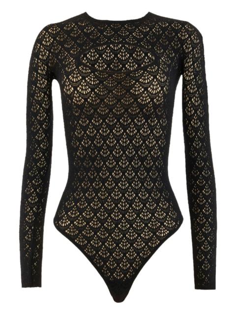 net-pattern long-sleeve bodysuit