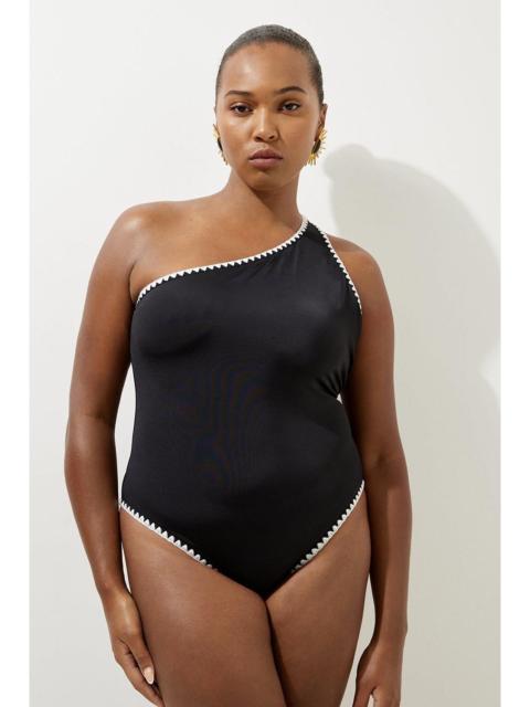 Plus Size Contrast Stitch One Shoulder Swimsuit