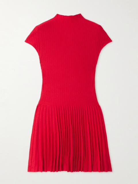 Pleated Ribbed Cotton Mini Dress