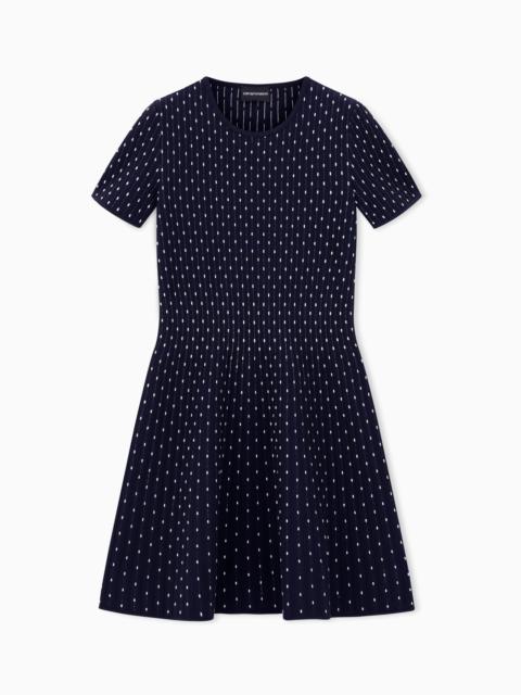 POLKA-DOT JACQUARD VISCOSE PLAIN-KNIT SHORT DRESS