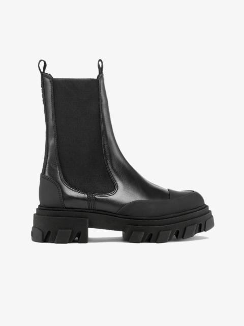 BLACK STITCH CLEATED MID CHELSEA BOOTS
