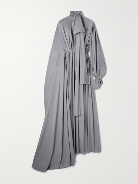 Asymmetric Ruched Stretch-satin Maxi Dress
