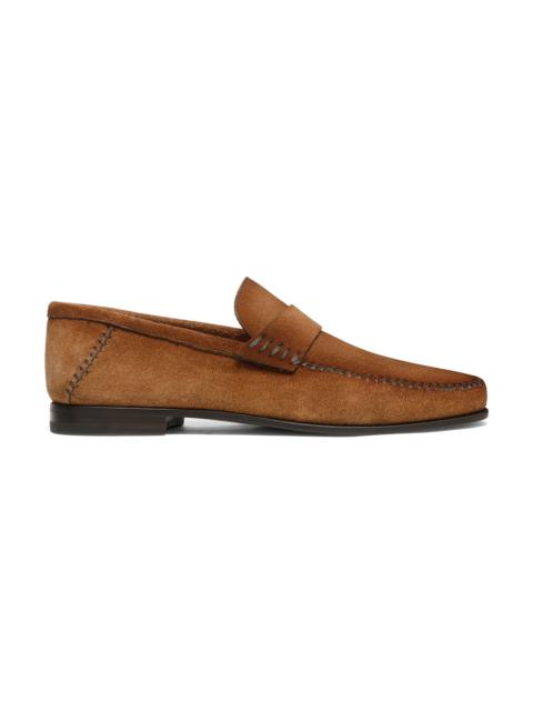 Men's light brown suede penny loafer