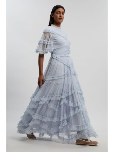 Tulle Ruffle Detail Woven Maxi Dress