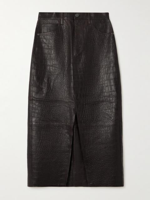 The Midaxi Croc-effect Leather Midi Skirt