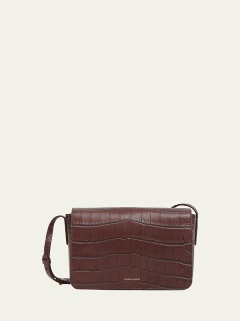 Clio Flap Croc-Embossed Leather Crossbody Bag