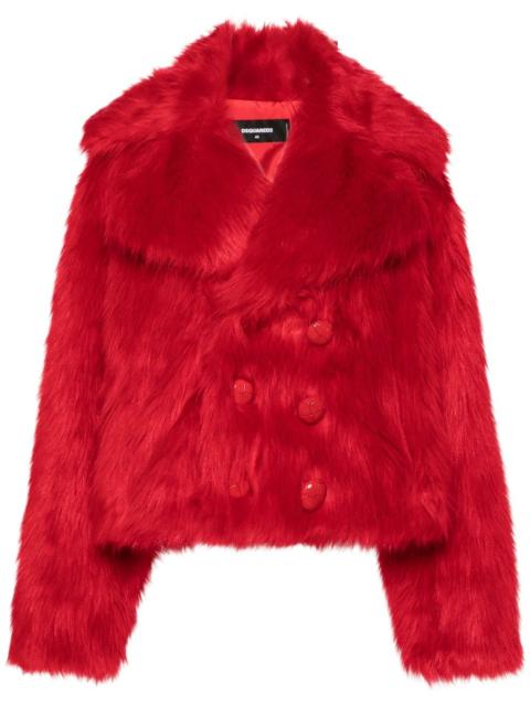double-breasted faux-fur jacket