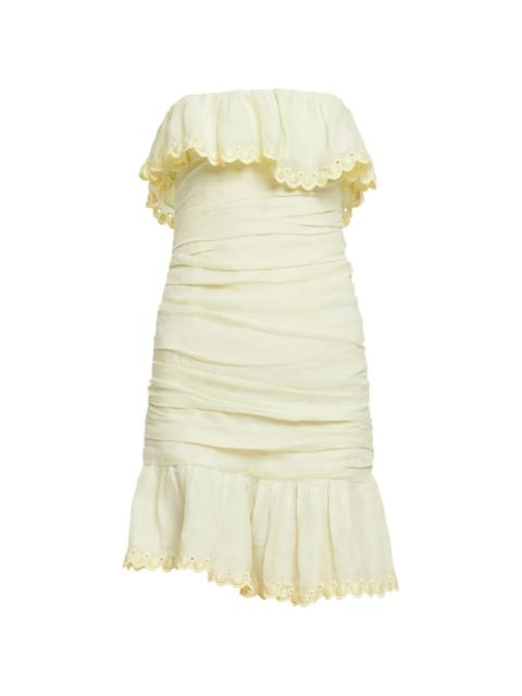 strapless ruffled mini dress