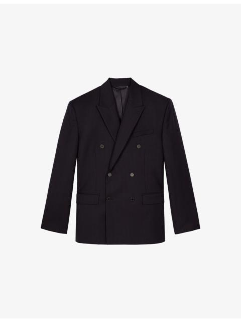 Double-Breasted Peak-Lapel Wool Blazer