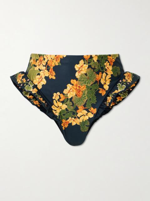 Jengibre Cordillera Ruffled Floral-print Stretch Recycled Bikini Briefs