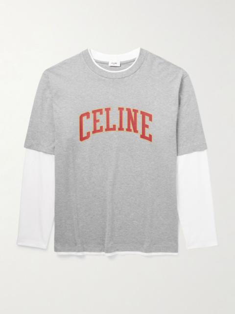 Layered Logo-Print Cotton-Jersey T-Shirt Gray