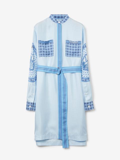 Monuments Print Silk Belted Shirt Dress