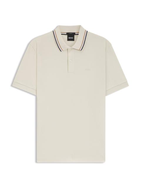 STRIPED-COLLAR SLIM-FIT POLO SHIRT IN COTTON WITH LOGO