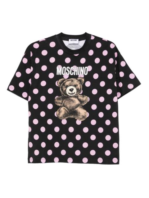 polka-dot teddy-print T-shirt