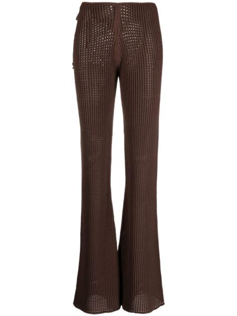 waffle-knit cut-out flared trousers