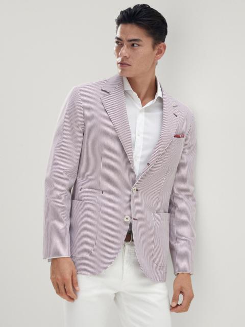 Striped comfort cotton deconstructed blazer with patch pockets