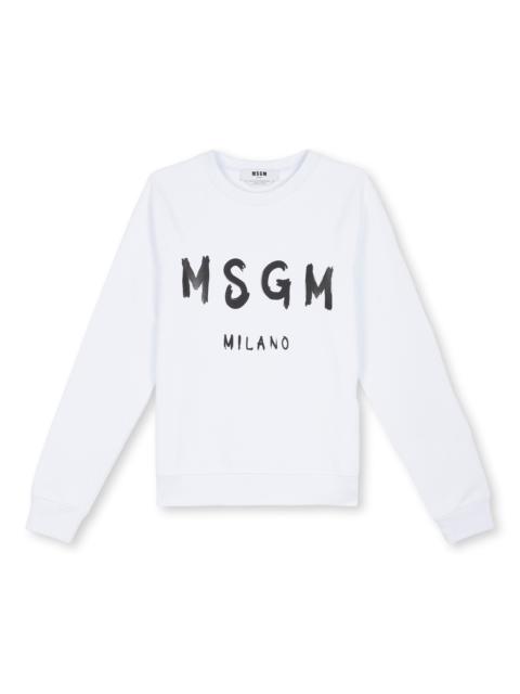 Crew neck cotton sweatshirt with a brushed logo