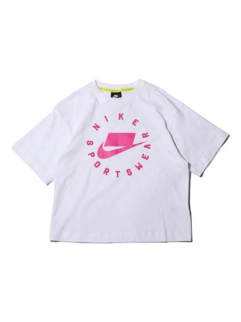 (WMNS) Nike Sportswear Loose Fit Short Sleeve 'White Pink' AT0565-100