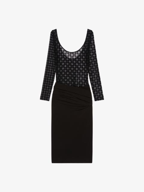 DRAPED DRESS IN JERSEY AND MONOGRAM 72 TULLE