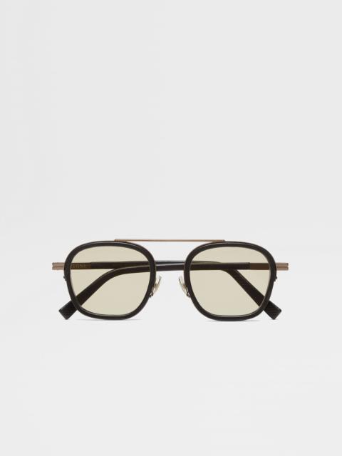 BLACK ORIZZONTE I METAL ACETATE AND LEATHER SUNGLASSES