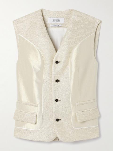 Belted Paneled Metallic Tweed, Lamé And Striped Voile Vest