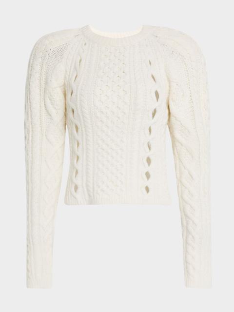 Petersburg Cashmere Cable Knit Puff-Sleeve Sweater