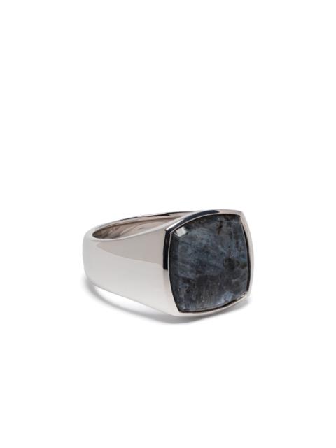 cushion-cut larvikite ring