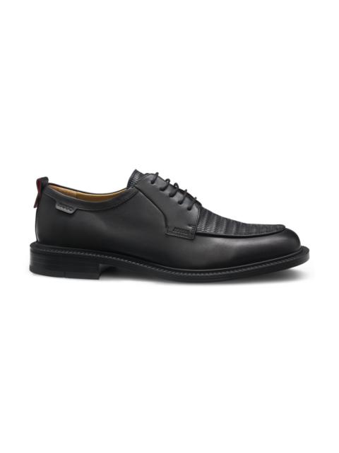 DERBY SHOES IN LEATHER WITH STRAW-PRINT VAMP