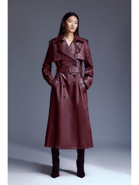 Tailored Faux Leather Belted Trench Coat