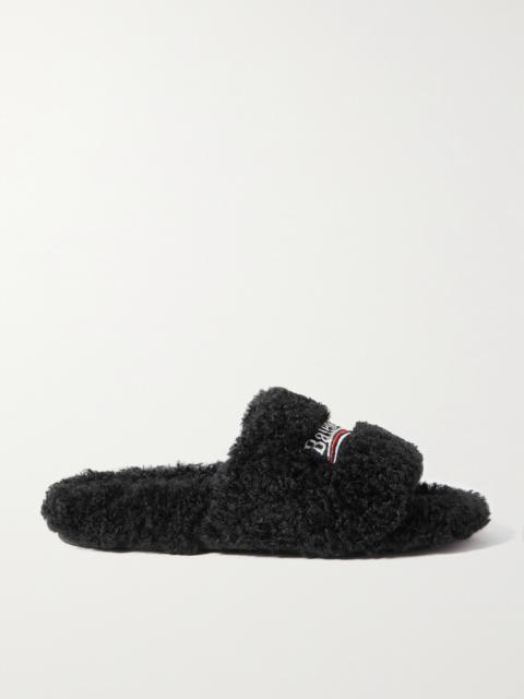 Furry Logo-embroidered Faux Shearling Slides