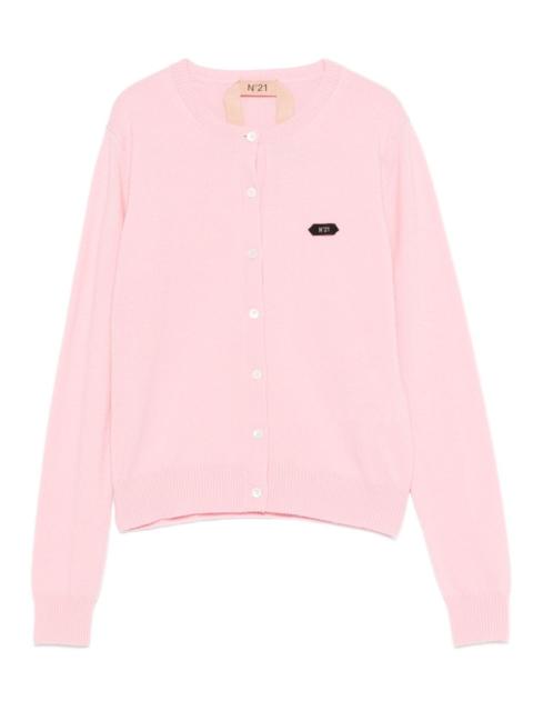 button-fastening logo-patch cardigan