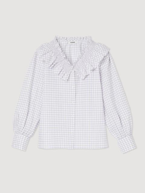 Checked shirt with ruffled collar