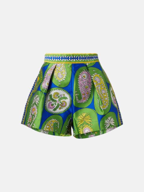 Printed pleated high-rise shorts