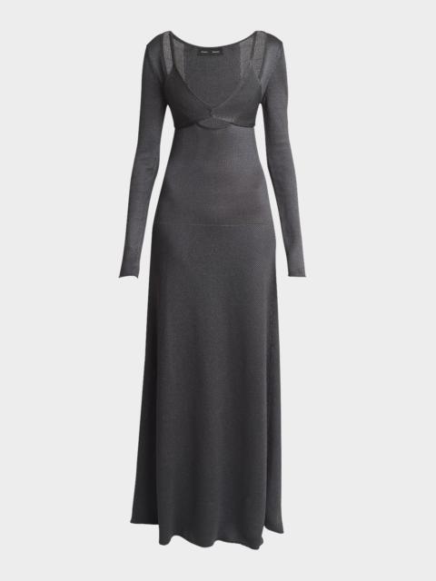 Nalani Deep V-Neck Lacquered Viscose Maxi Dress