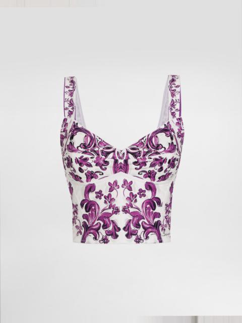 Majolica-print poplin bustier