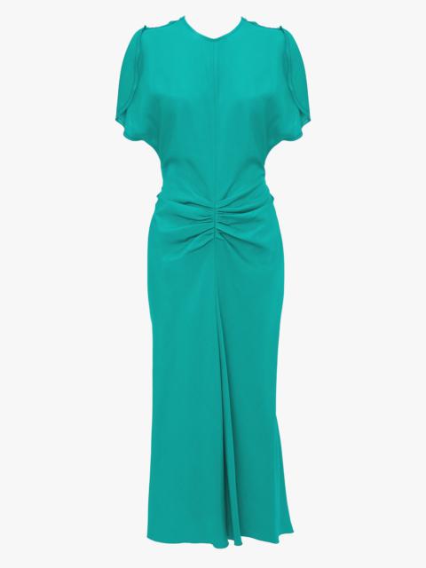 Gathered Waist Midi Dress In Peacock